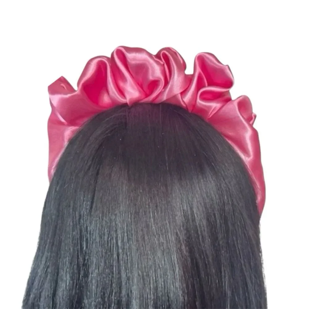 Handmade Satin Ruffle Headband Pink | Elegant Hair Accessory | Women Girls